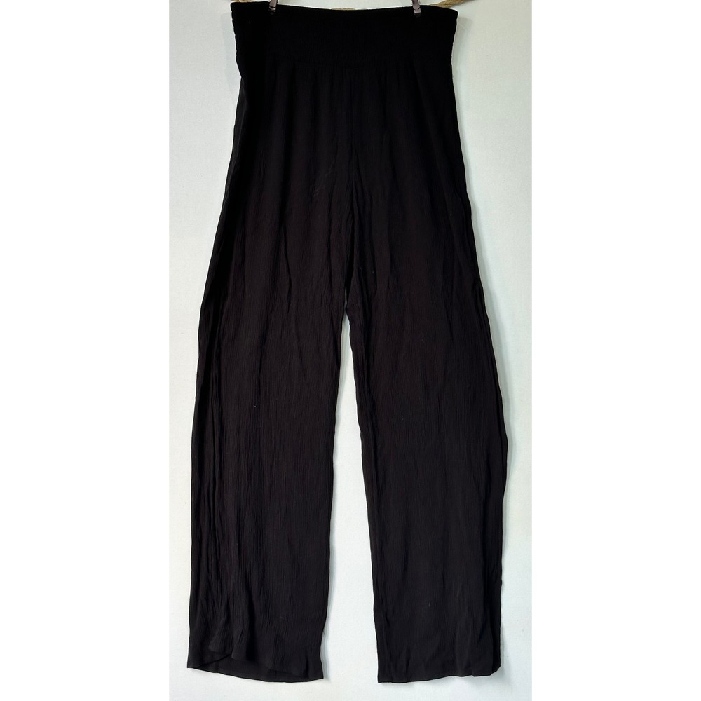 Shade & Shore Cover Up Pants Wide Leg Crinkle Gauze Womens S Black Side Slits